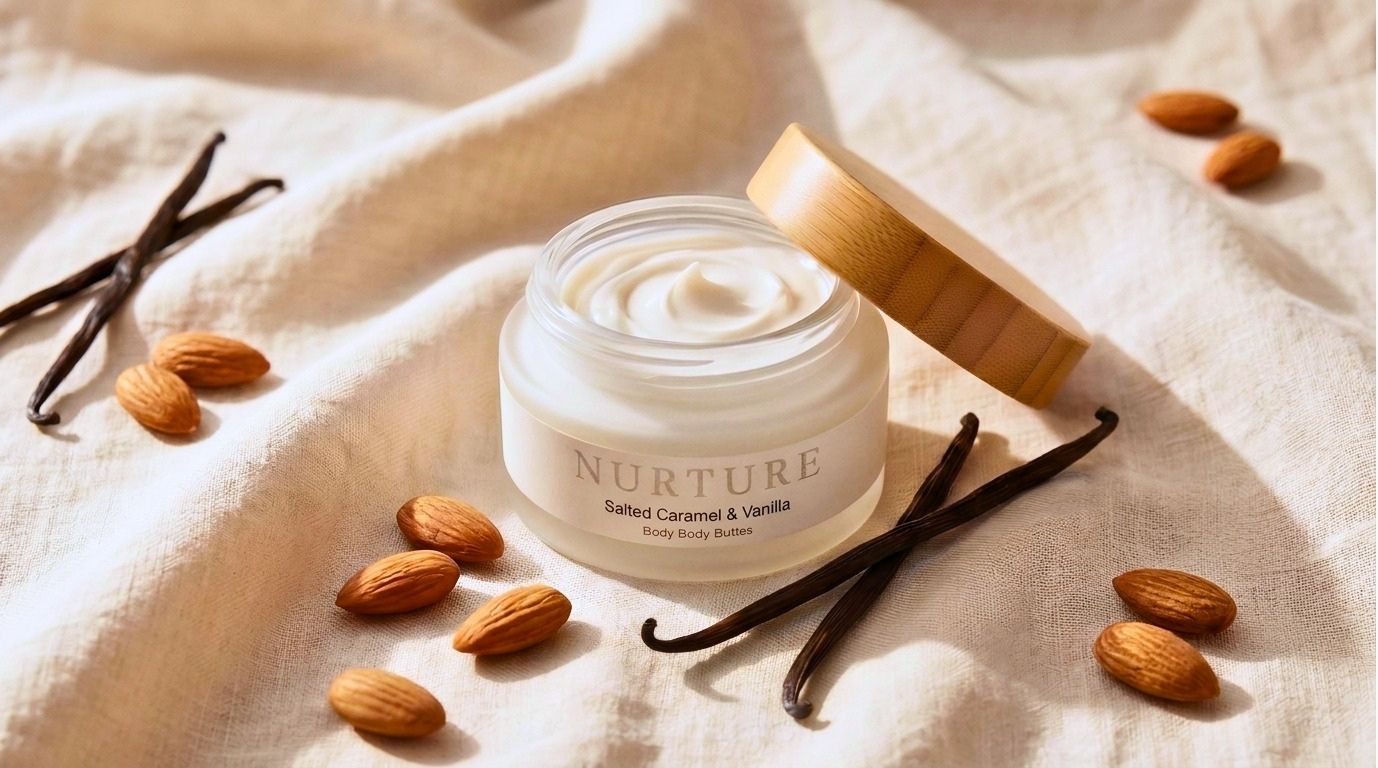 a jar of body cream on a linen cloth