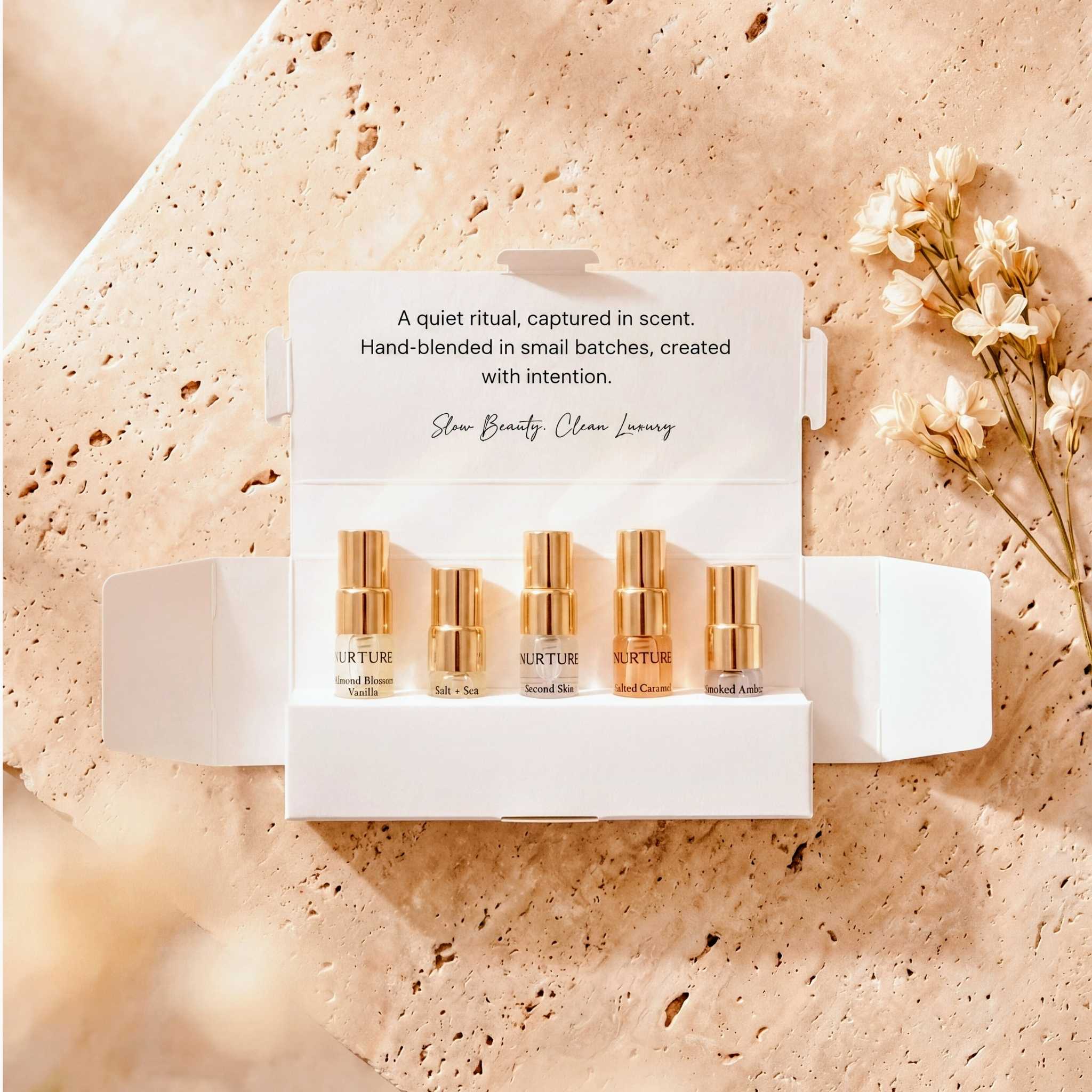 Nurture Discovery kit on a neutral stone background.