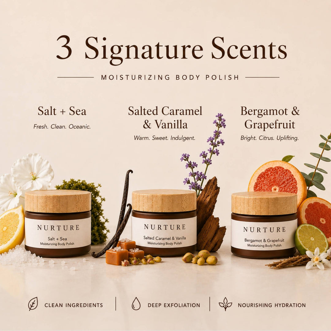 Infographic of Nurture 3 signature scents on a white background.
