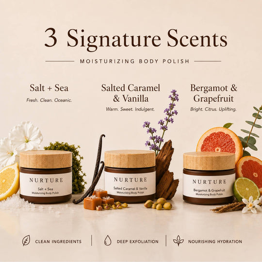 Infographic of Nurture 3 signature scents on a white background.
