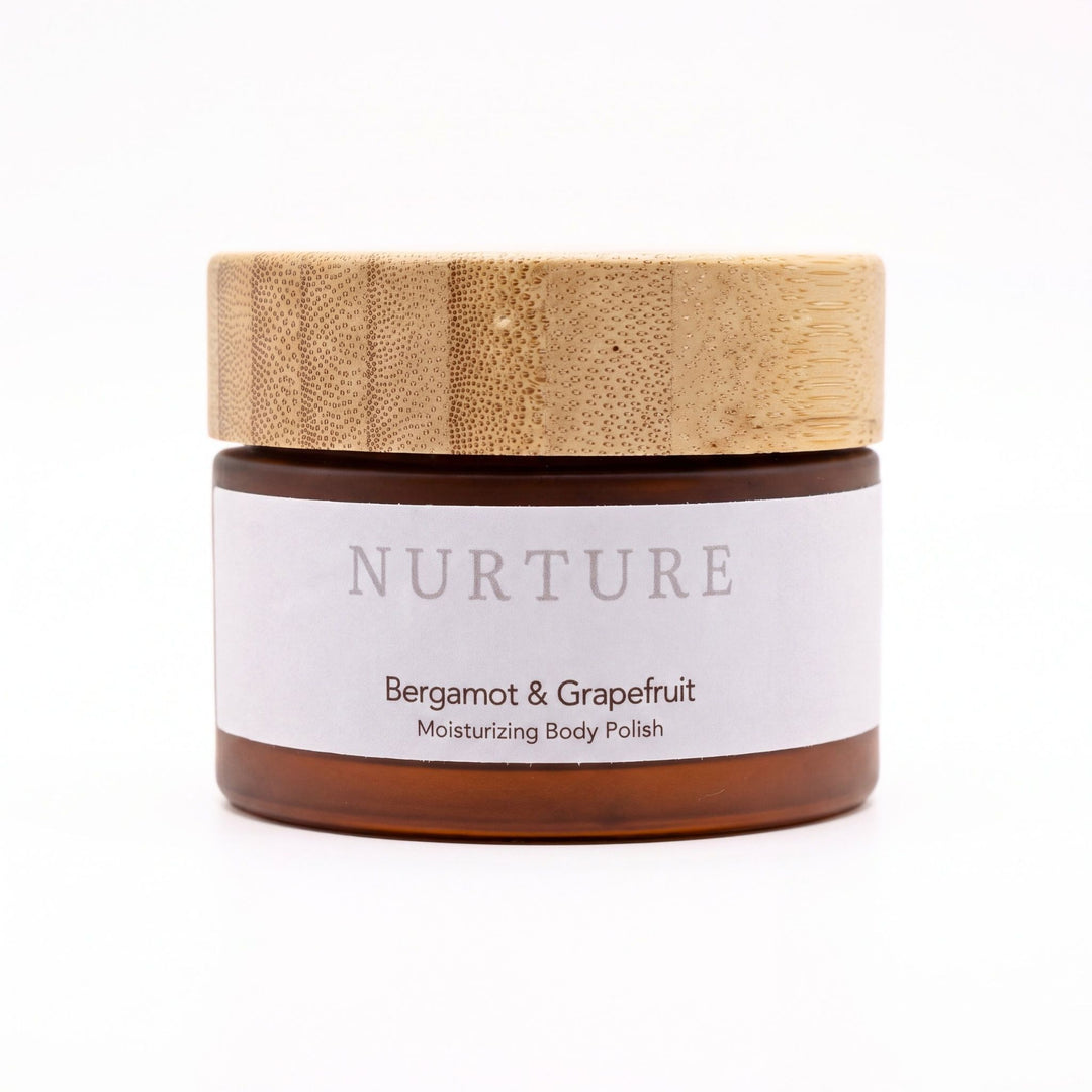 Bergamot Body Polish jar on a white background.