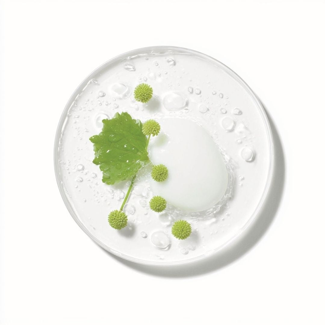 Drop of vegan ceramides on a white background.