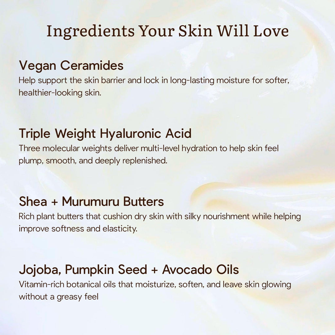 List of skincare ingredients with a soft, blurred background