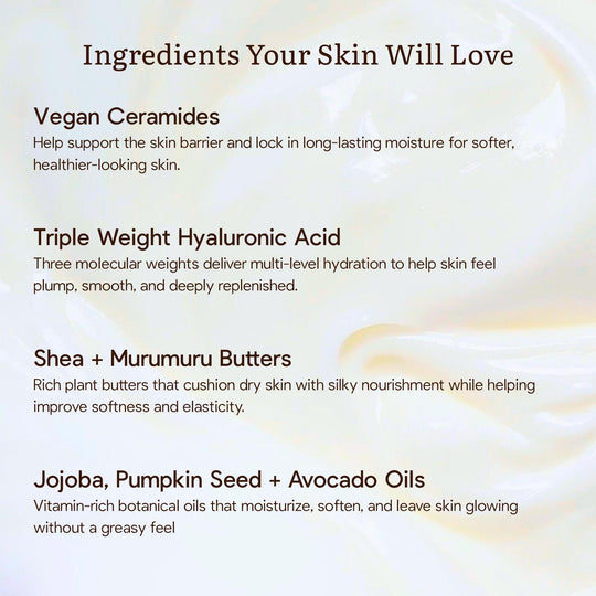 List of skincare ingredients with a soft, blurred background
