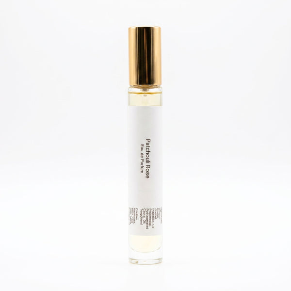 Patchouli Rose perfume atomizer on a white background