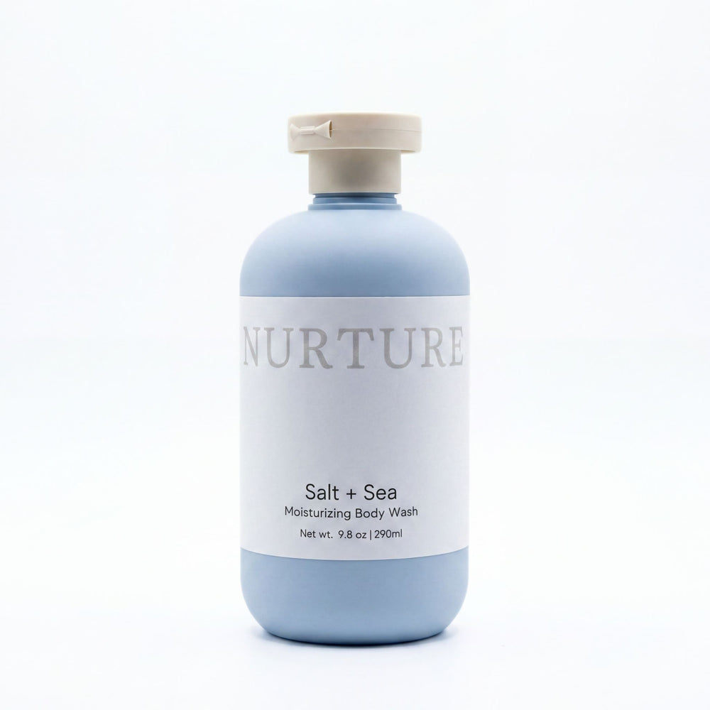 Bottle of Salt + Sea Body Wash on a white background.