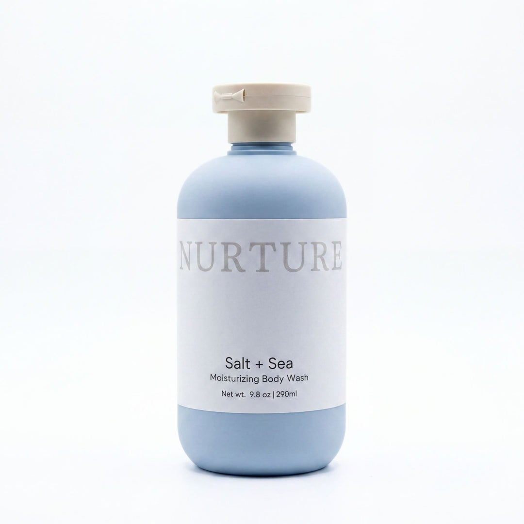 Bottle of Salt + Sea Body Wash on a white background.