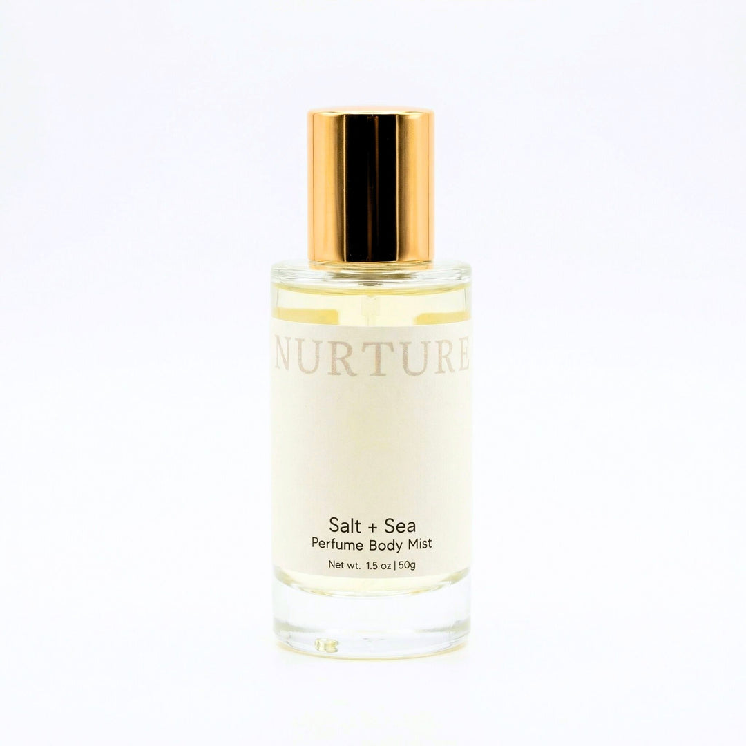 Salt + Sea perfume body mist bottle on a white background.