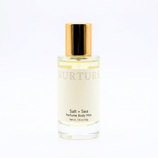 Salt + Sea perfume body mist bottle on a white background.