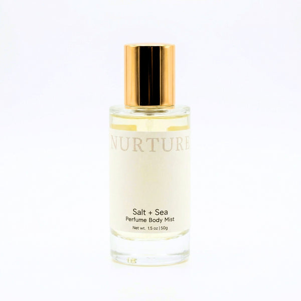 Salt + Sea perfume body mist bottle on a white background.