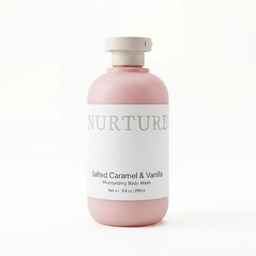 Bottle of Salted Caramel Moisturizing Body Wash on a white background.