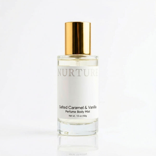 Salted Caramel & Vanilla Perfume Body Mist on a white background.