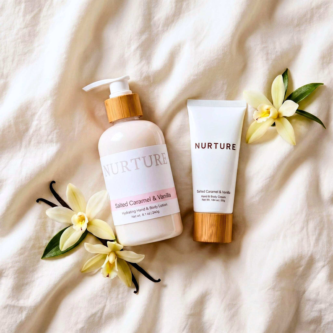 Two lotion bottles labeled &