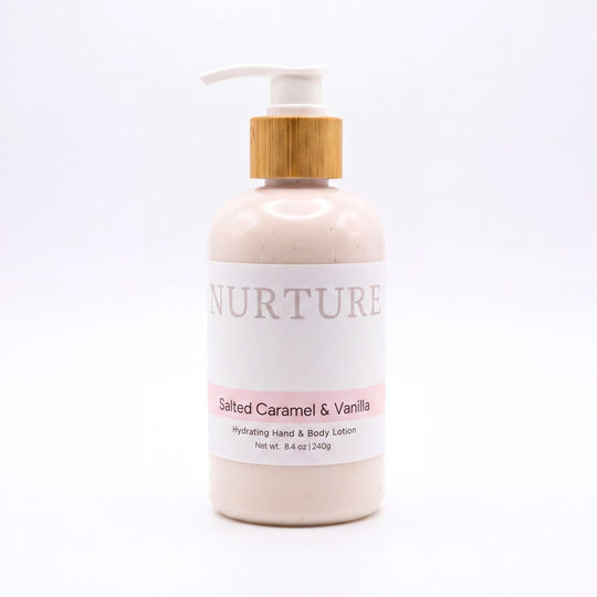Lotion bottle with wooden pump labeled &