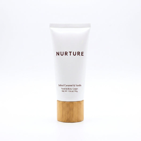 Hand and body cream with a wooden base on a white background