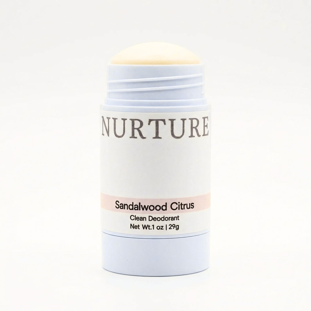 Nurture Sandalwood Citrus deodorant stick on a white background