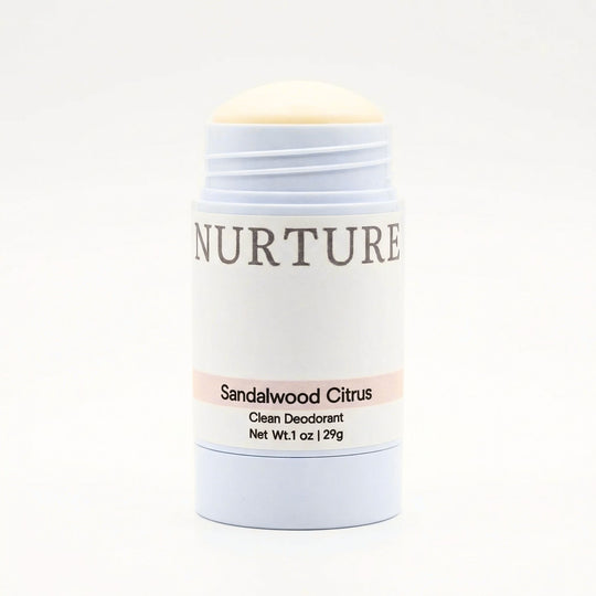 Nurture Sandalwood Citrus deodorant stick on a white background
