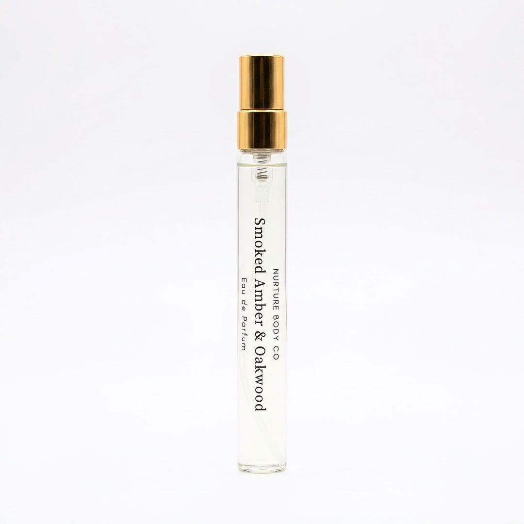 Smoked Amber & Oakwood atomizer on a white background.