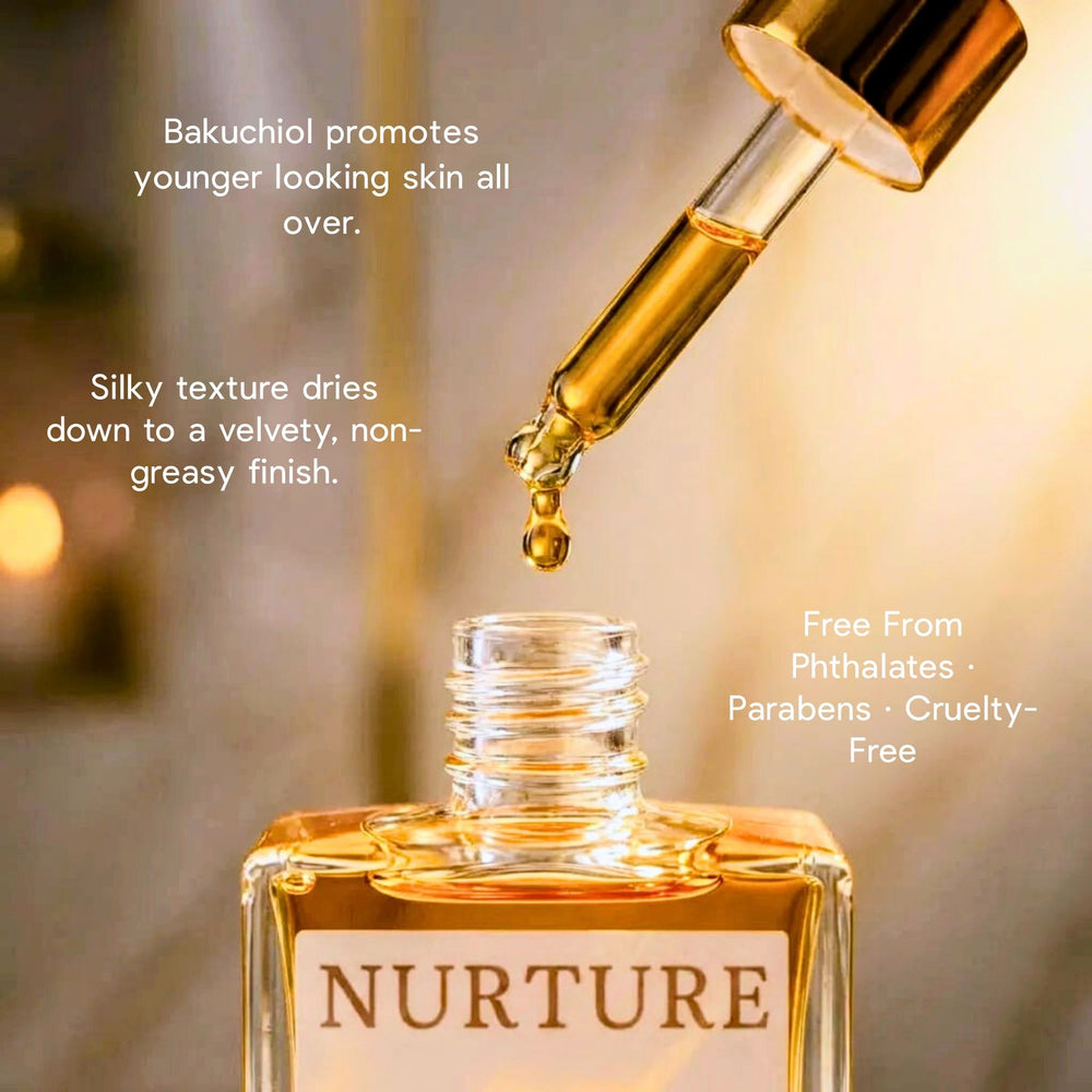 Bottle of Smoked Amber Oakwood body oil with product information