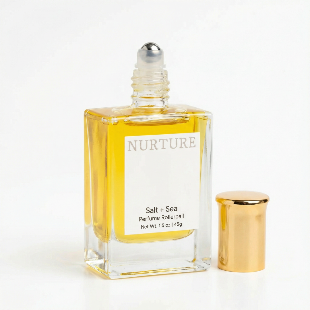 Salt + Sea perfume rollerball on a white background